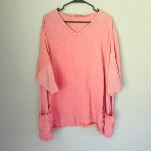 Cutloose Pink Linen Cotton Blend Oversized Parachute Top One Size Lagenlook